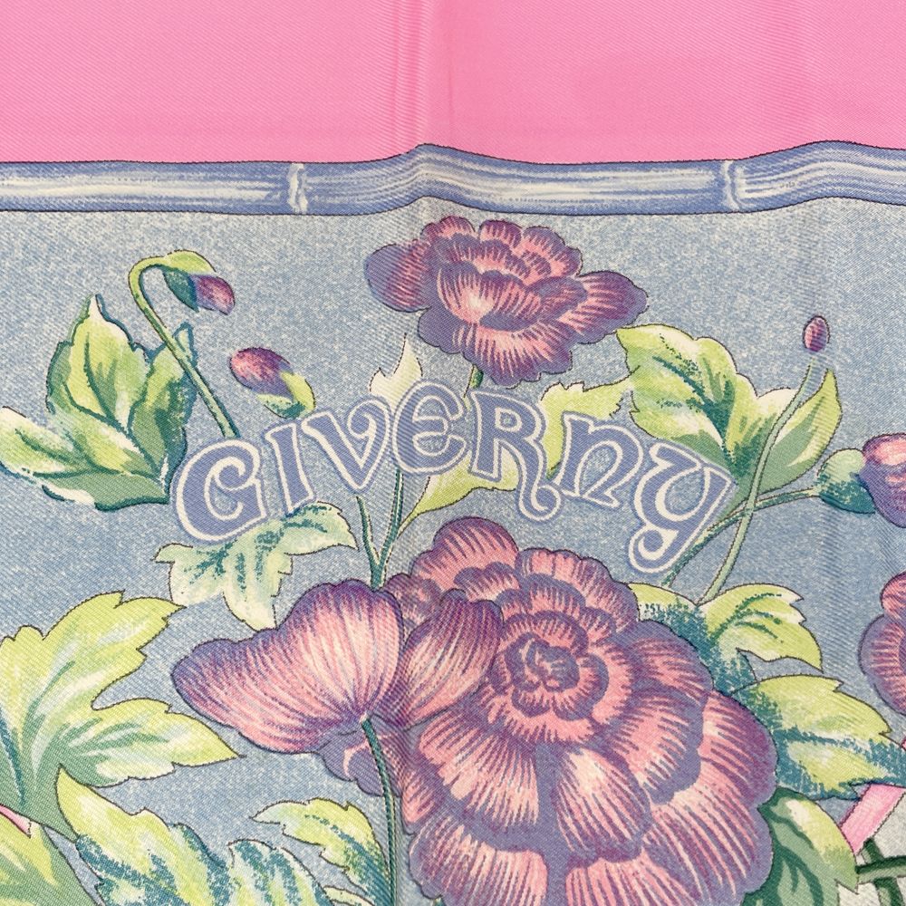 中古AB/使用感小】HERMES エルメス カレ90 GIVERNY ジベルニー 花柄 印象派 レディース スカーフ ピンク20490175