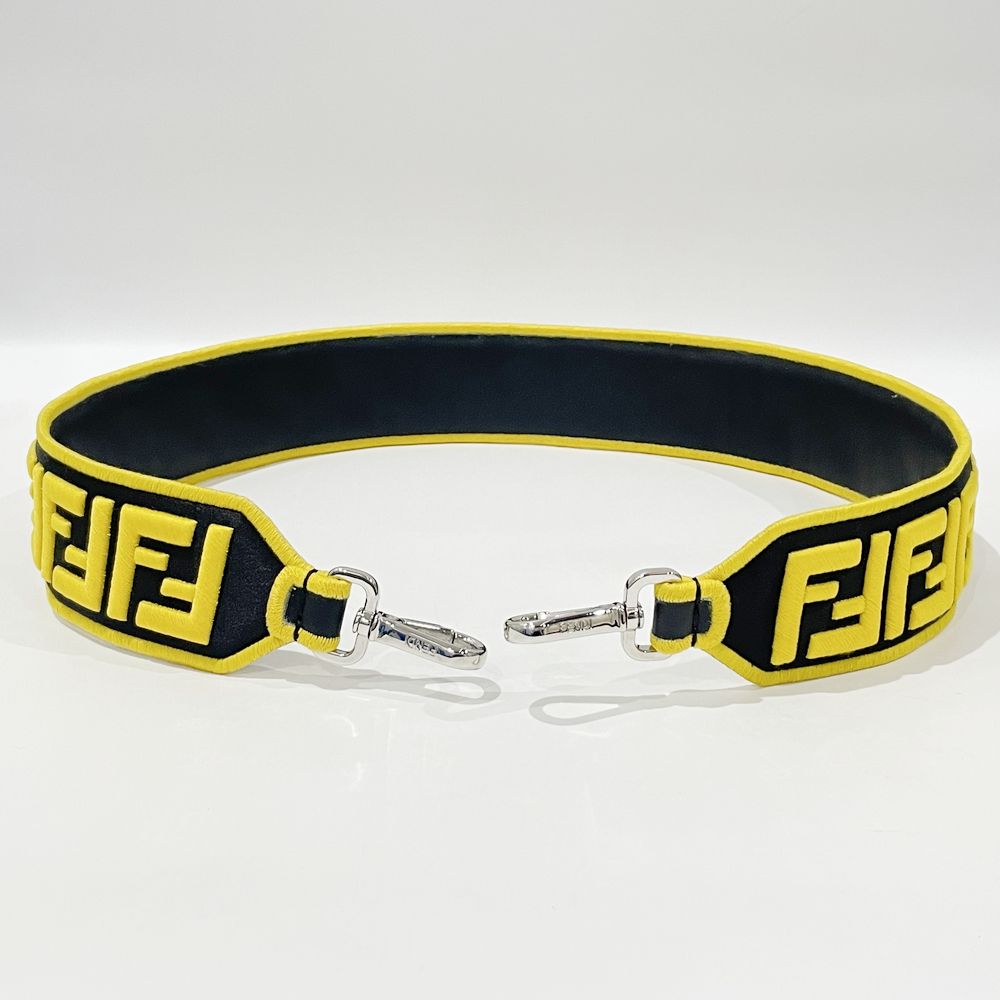 中古A/美品】FENDI フェンディ ストラップユー ズッカ FF柄 全長90㎝ 肩掛け ハンドル ユニセックス ショルダーストラップ  ブラック/イエロー20490197