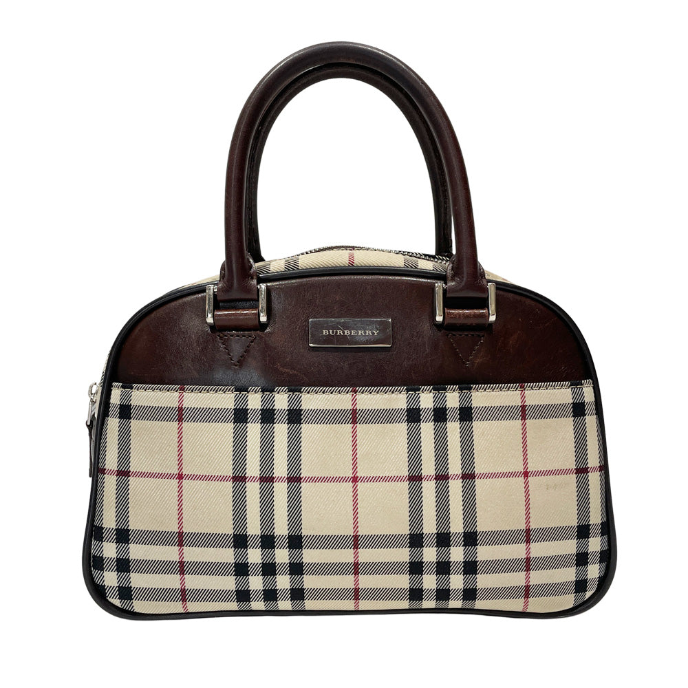 BURBERRY(バーバリー) ロゴ プレート チェック ミニ ハンドバッグ キャンバス/レザー レディース【中古B】20240922