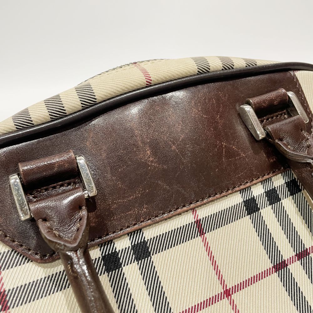 BURBERRY(バーバリー) ロゴ プレート チェック ミニ ハンドバッグ キャンバス/レザー レディース【中古B】20240922