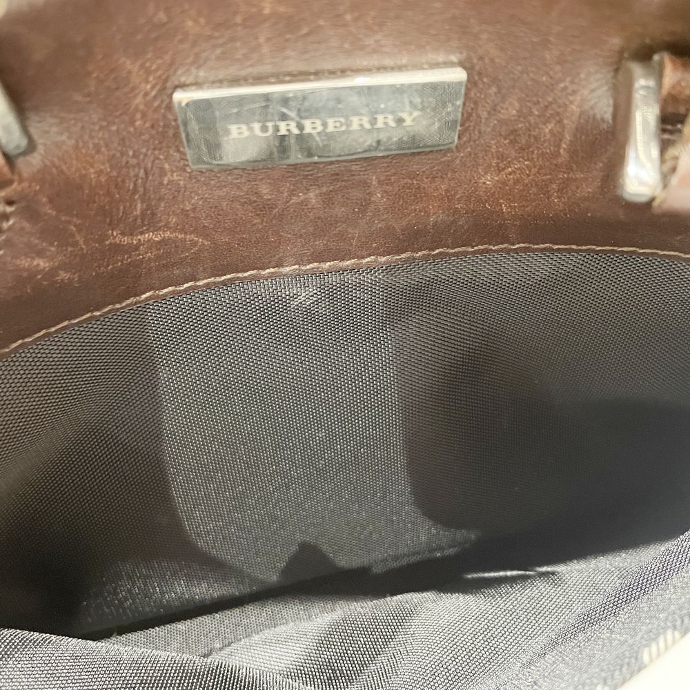 BURBERRY(バーバリー) ロゴ プレート チェック ミニ ハンドバッグ キャンバス/レザー レディース【中古B】20240922