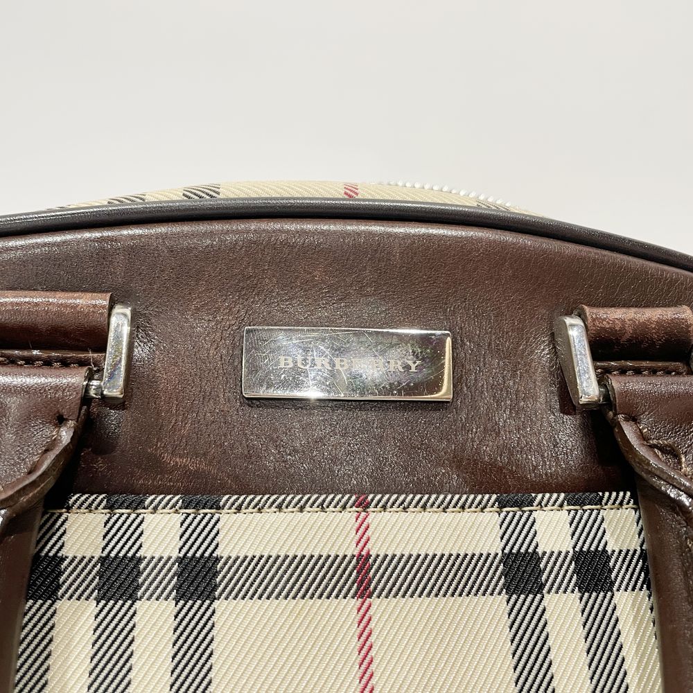 BURBERRY(バーバリー) ロゴ プレート チェック ミニ ハンドバッグ キャンバス/レザー レディース【中古B】20240922