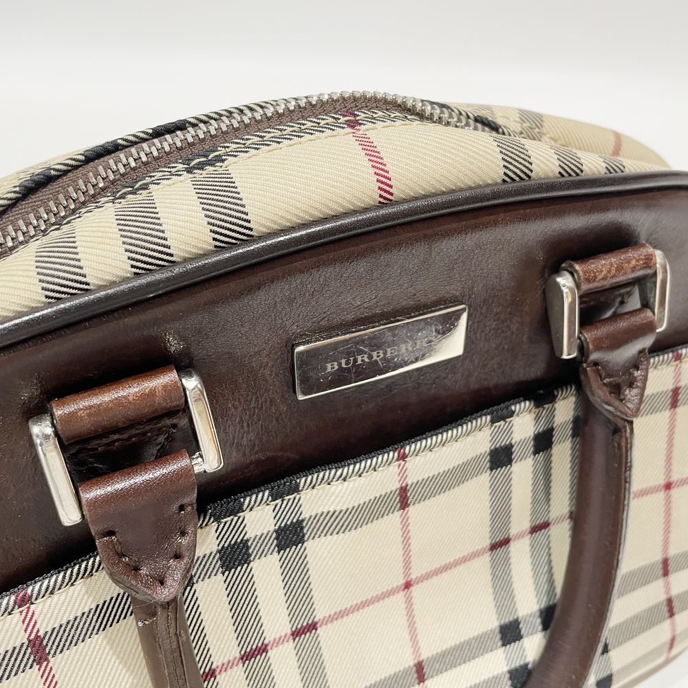 BURBERRY(バーバリー) ロゴ プレート チェック ミニ ハンドバッグ キャンバス/レザー レディース【中古B】20240922