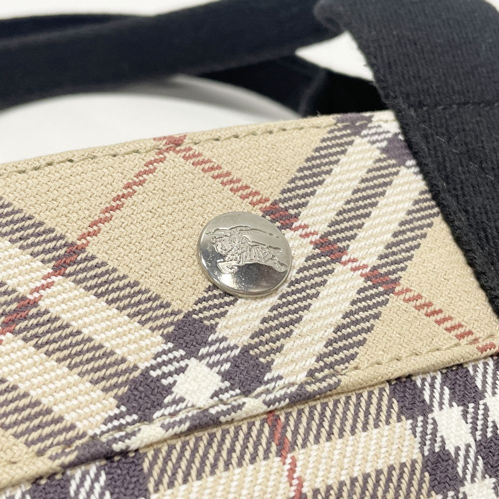 BURBERRY BLUE LABEL(バーバリーブルーレーベル) ロゴ ボタン チェック トートバッグ キャンバス/レザー レディース【中古AB】20240908