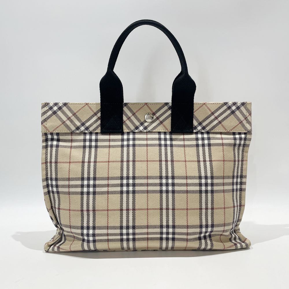 中古AB/使用感小】BURBERRY BLUE LABEL バーバリーブルーレーベル ロゴ ボタン チェック レディース トートバッグ  ベージュ20490262