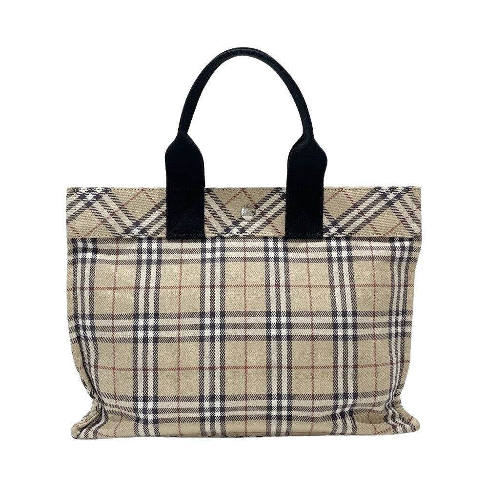 BURBERRY BLUE LABEL(バーバリーブルーレーベル) ロゴ ボタン チェック トートバッグ キャンバス/レザー レディース【中古AB】20240908