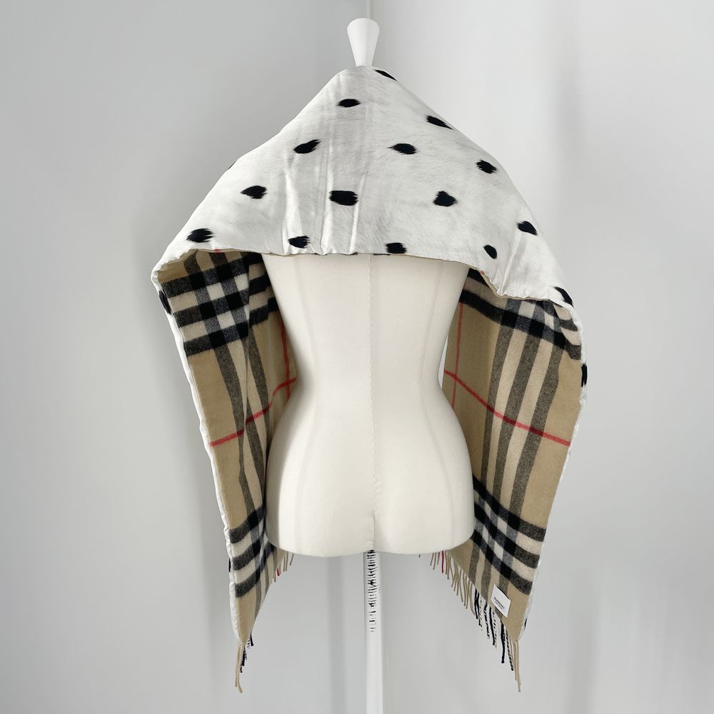 中古A/美品】BURBERRY バーバリー ノバチェック/レオパード ダブルフェイス リバーシブル 総柄 ユニセックス マフラー  ベージュ/ホワイト20490289