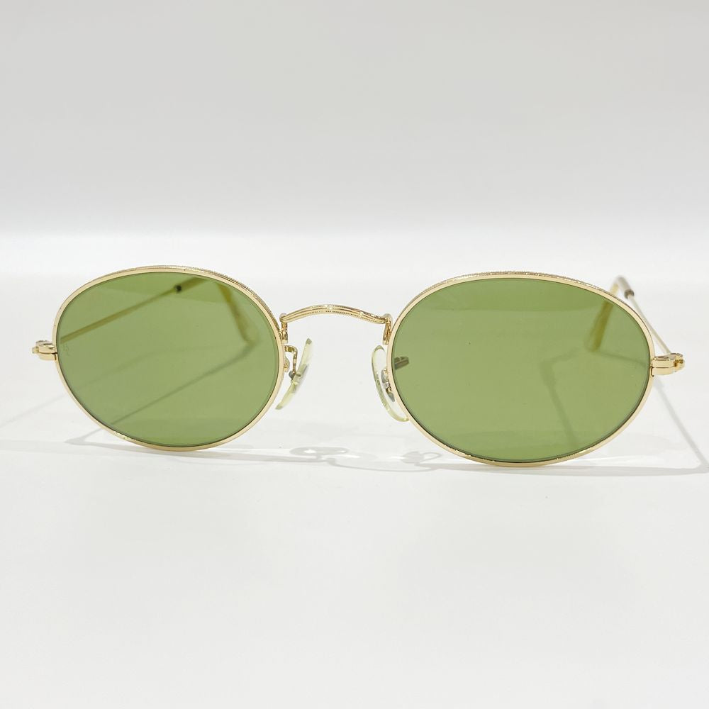 中古A/美品】Ray-Ban レイバン ヴィンテージ オーバル ミル打ち グリーンレンズ B&L U.S.A. ユニセックス サングラス W0977  ゴールド20490291