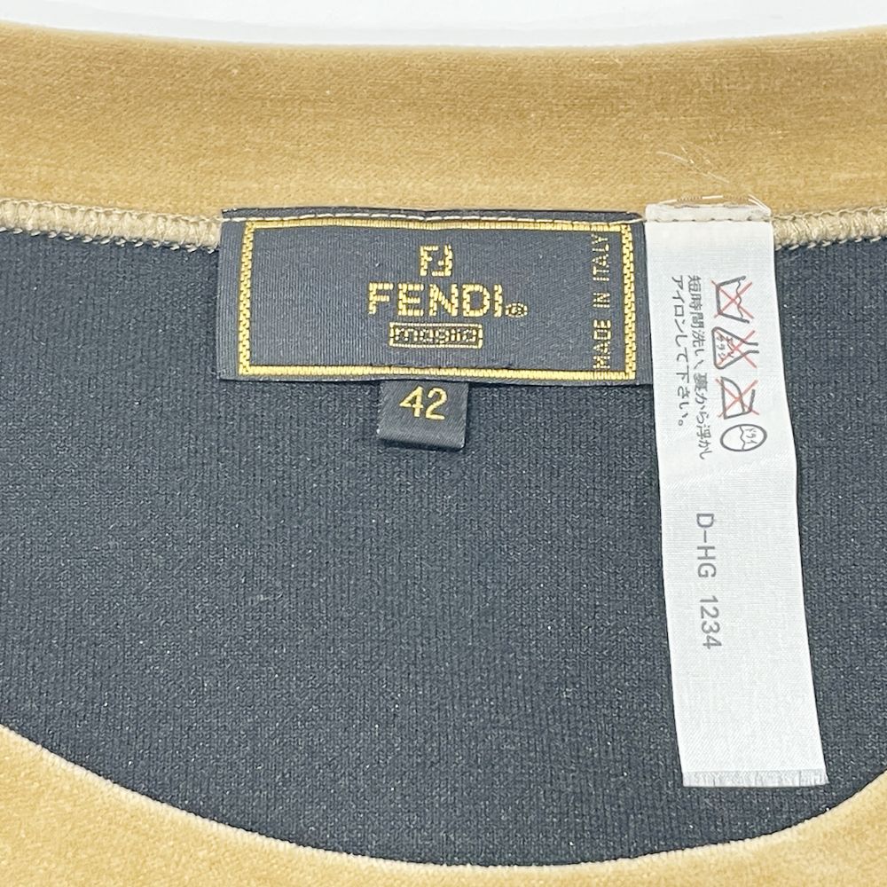 FENDI(フェンディ) サイズ42 ズッカ FF柄 ベロア コントラストトリム ロンT ヴィンテージ カットソー コットン/ナイロン レディース【中古AB】