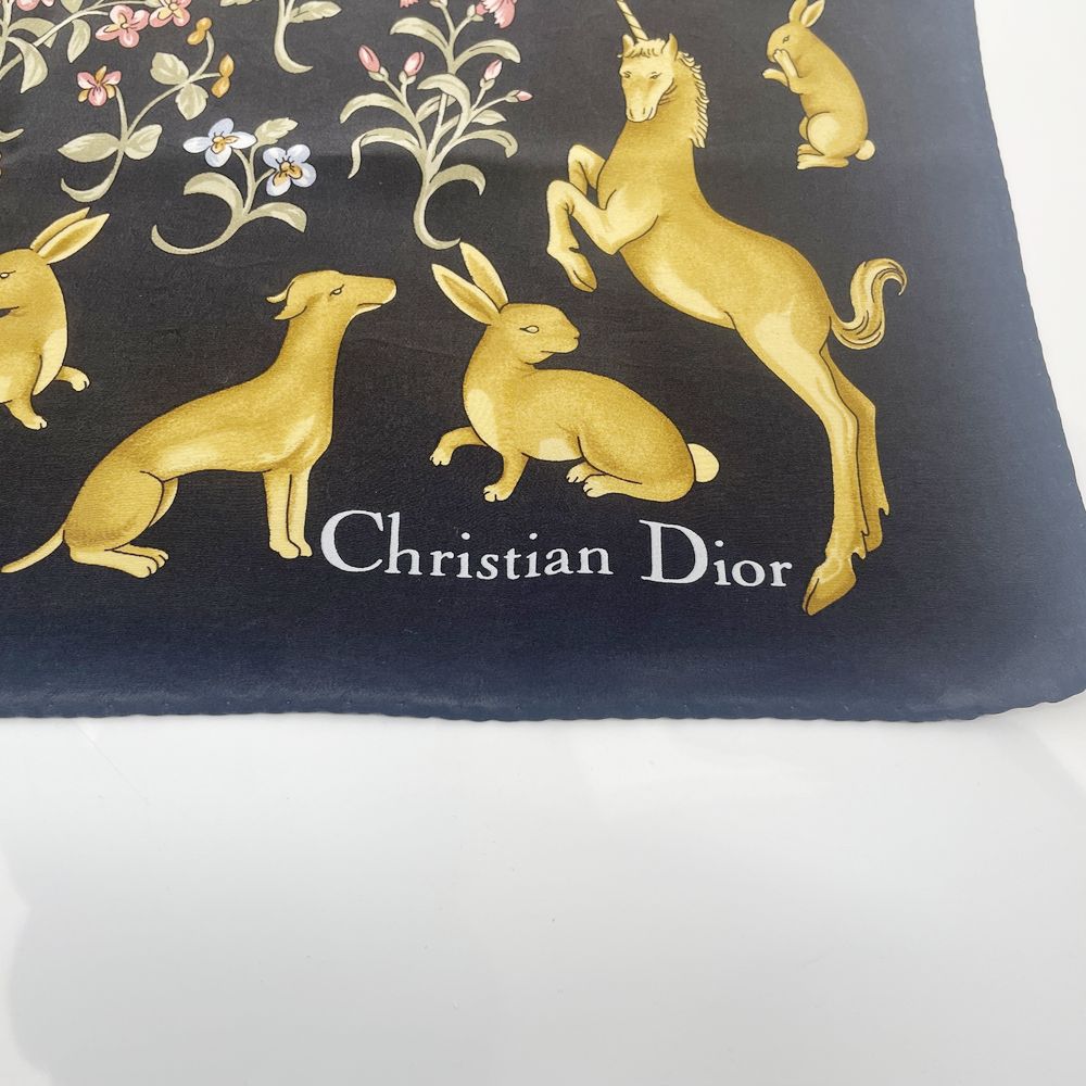 Christian Dior(クリスチャンディオール) 82cm×87cm 花柄 ユニコーン ウサギ ヴィンテージ スカーフ シルク ユニセックス【中古B】