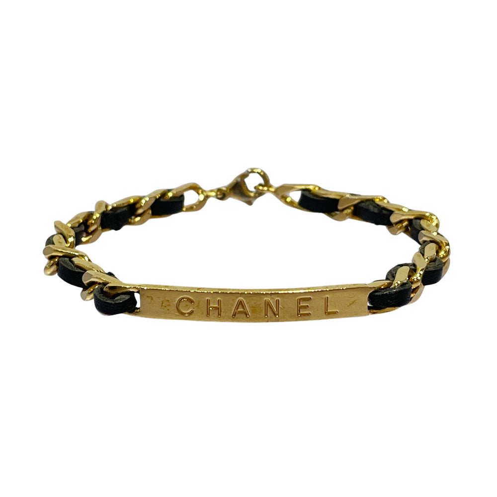 CHANEL(シャネル) マトラッセ ロゴプレート チェーン ブレスレット GP/レザー レディース【中古】20240917