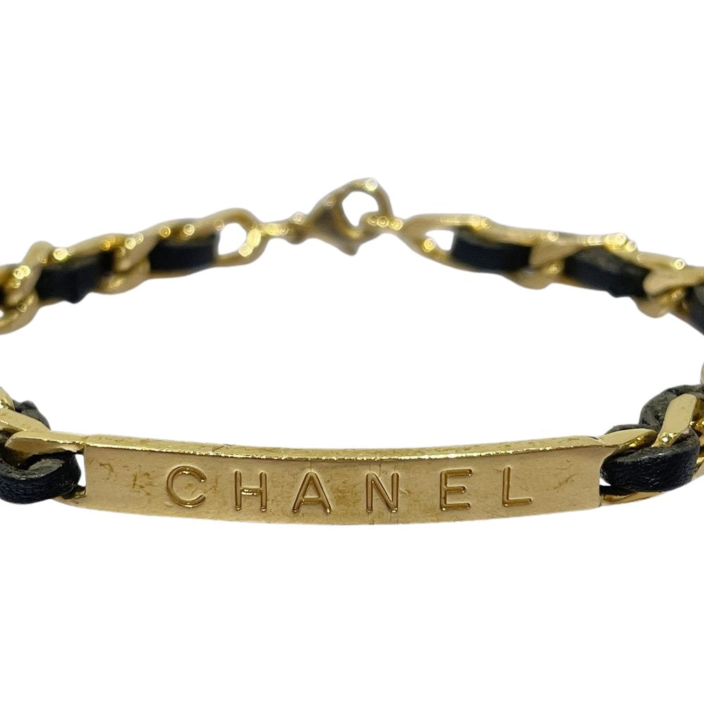 CHANEL(シャネル) マトラッセ ロゴプレート チェーン ブレスレット GP/レザー レディース【中古】20240917