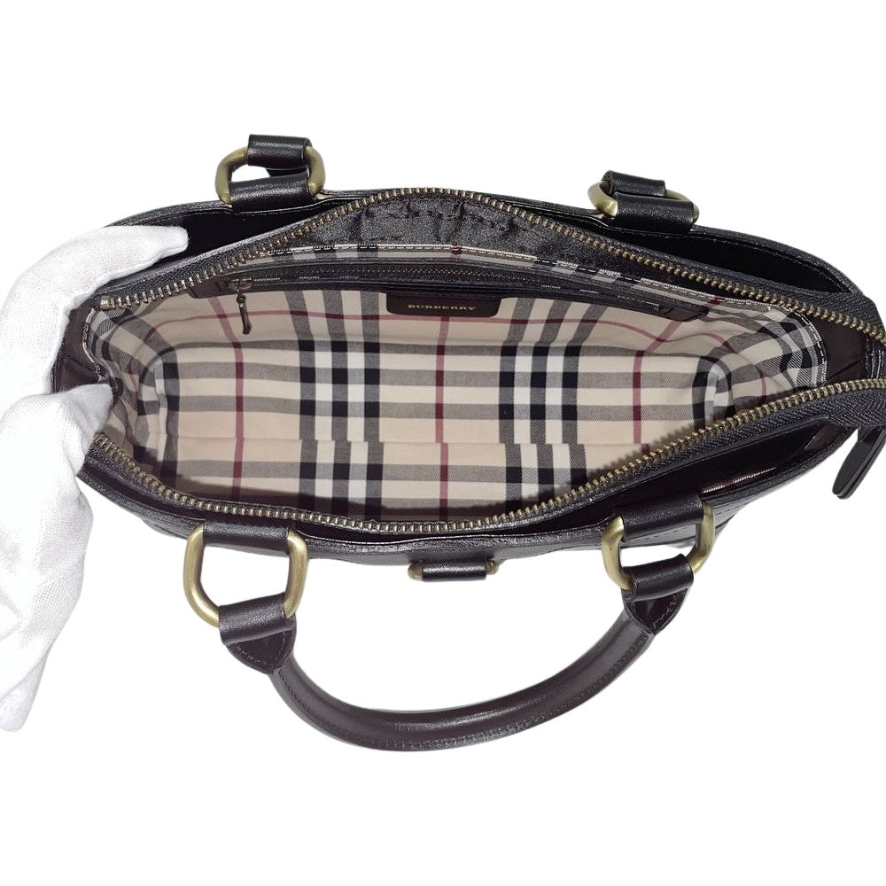 BURBERRY(バーバリー) ロゴ 内部チェック スクエア型 ハンドバッグ レザー レディース【中古AB】20241005