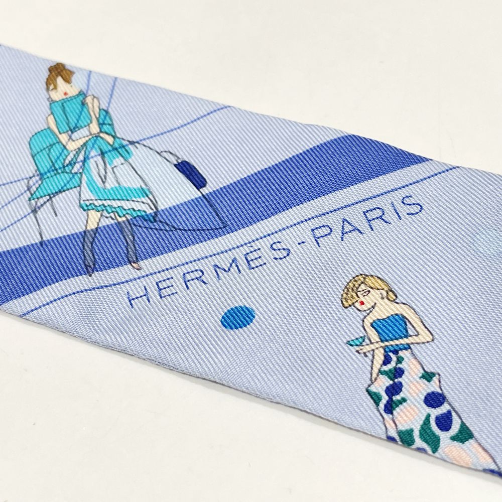 中古AB/使用感小】HERMES エルメス ツイリー Ex-Libris Les Parisiennes エクスリブリス・パリジェンヌ 友人 恋人  ユニセックス スカーフ ブルー20494203