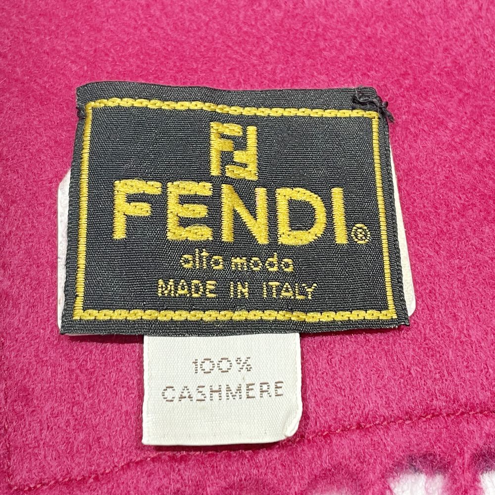 FENDI(フェンディ) 196cm×49cm ブロックチェック リアルファー マフラー ストール オールド ストール カシミヤ/ ユニセックス【中古A】20241011