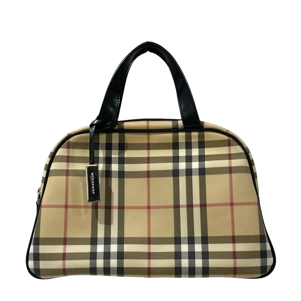 BURBERRY(バーバリー) ロンドン チェック ミニ ボーリング ヴィンテージ ハンドバッグ PVC/レザー レディース【中古B】20241012