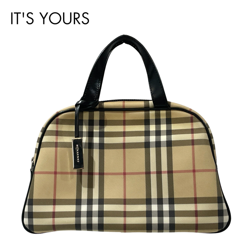 BURBERRY(バーバリー) ロンドン チェック ミニ ボーリング ヴィンテージ ハンドバッグ PVC/レザー レディース【中古B】20241012