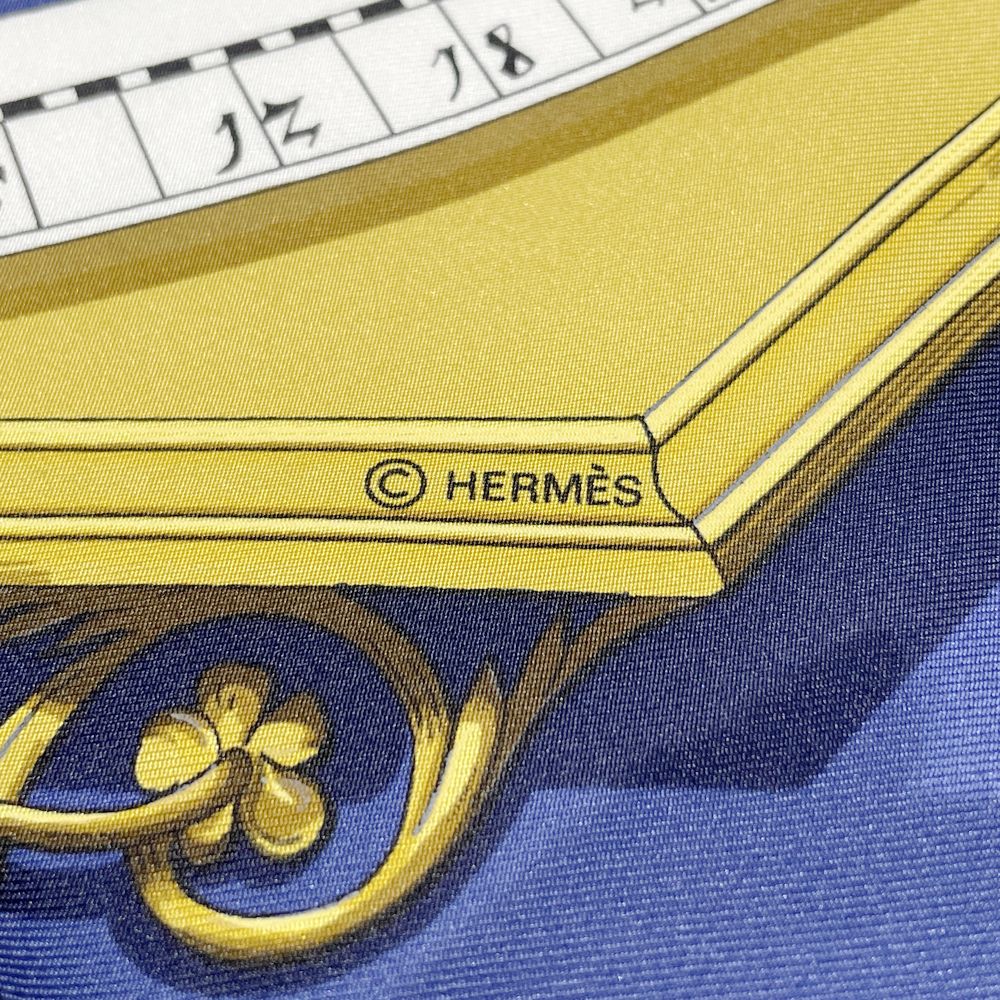 中古A/美品】HERMES エルメス プリーツカレ90 DIES ET HORE 占星術 ユニセックス スカーフ ネイビー20496571