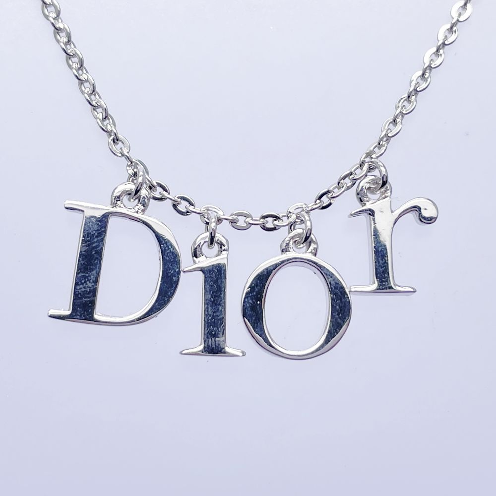 中古A/美品】Christian Dior クリスチャンディオール ロゴ ヴィンテージ メタル レディース ネックレス シルバー20496615