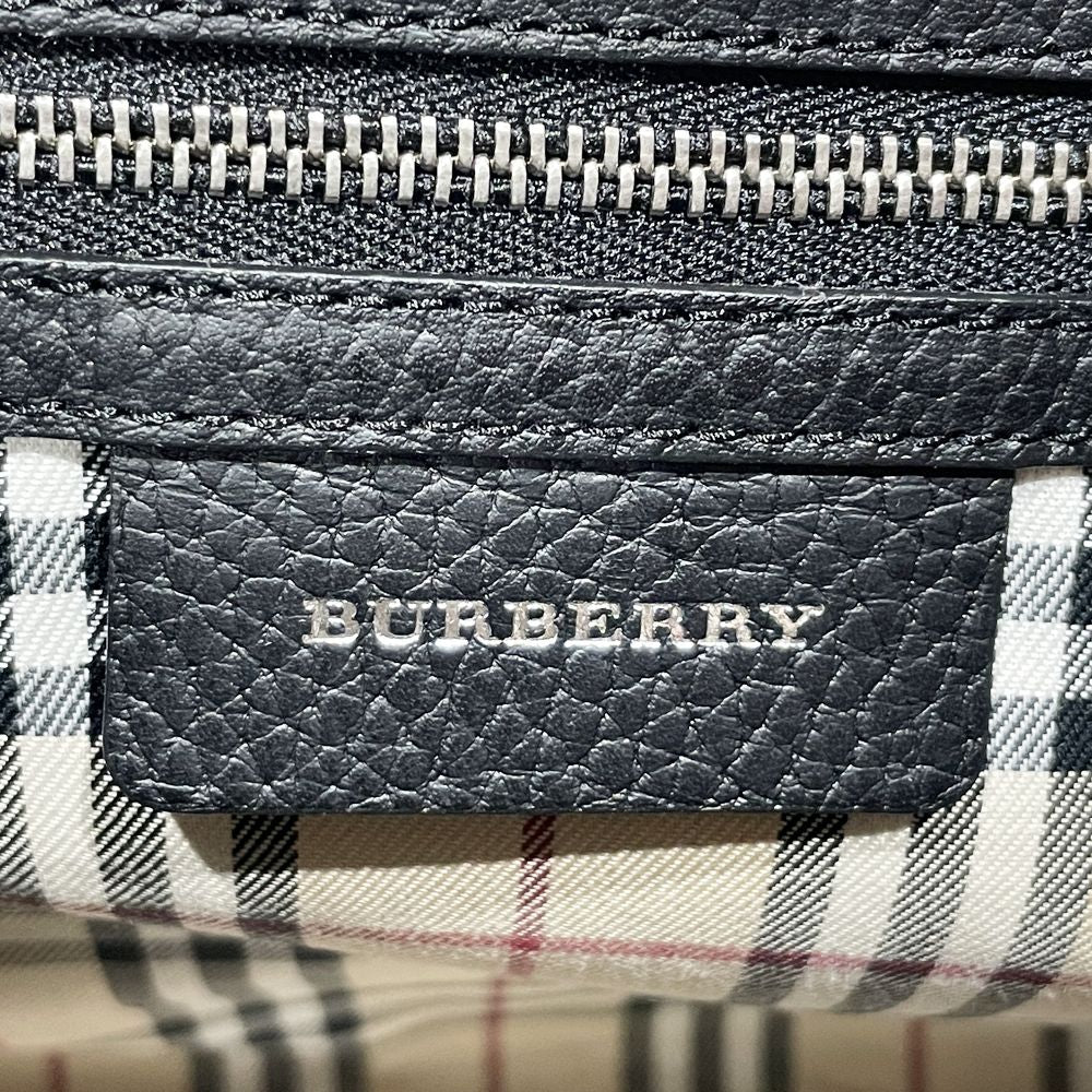 BURBERRY(バーバリー) ロゴ 内部チェック サイドポケット ボストンバッグ レザー レディース【中古AB】20241027