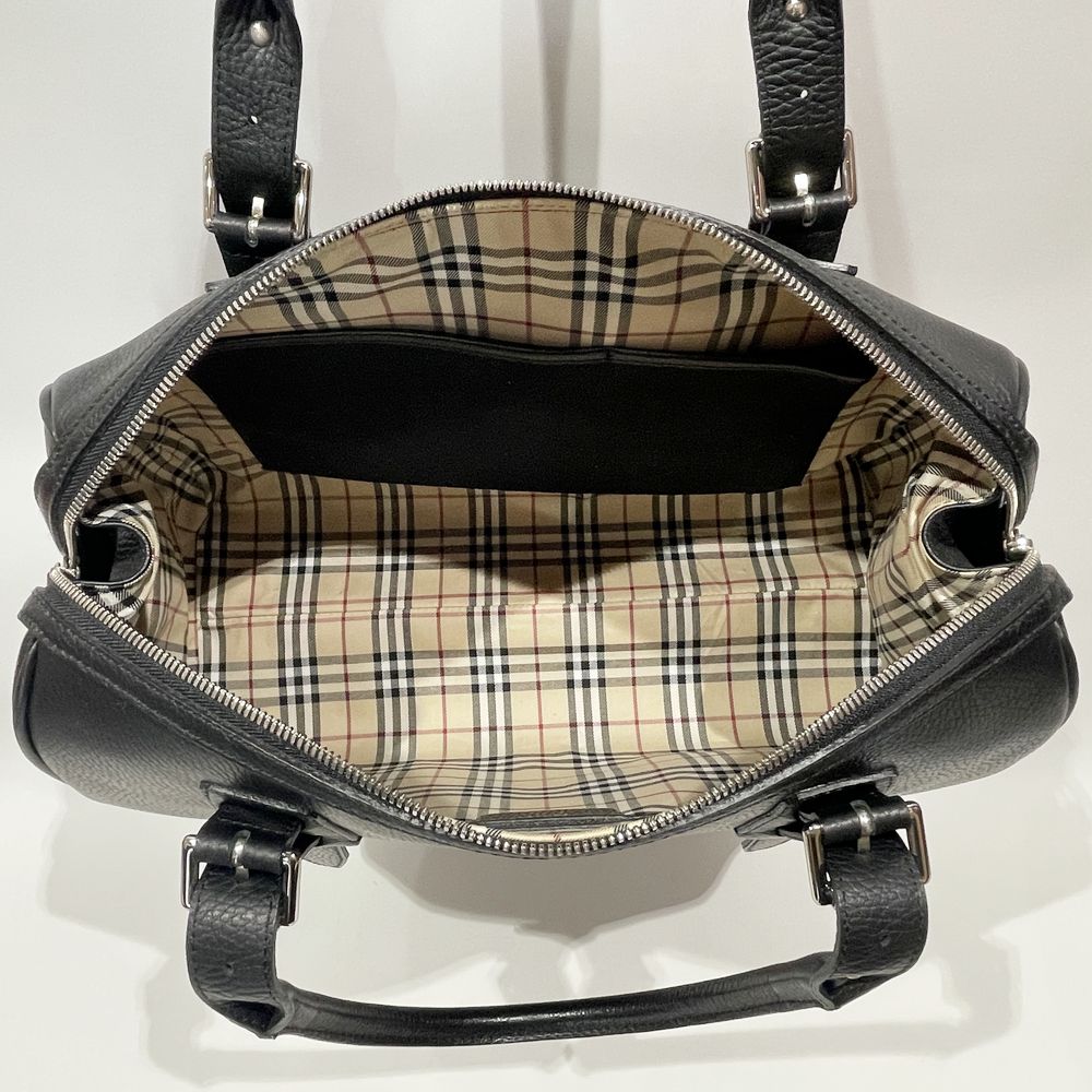 BURBERRY(バーバリー) ロゴ 内部チェック サイドポケット ボストンバッグ レザー レディース【中古AB】20241027