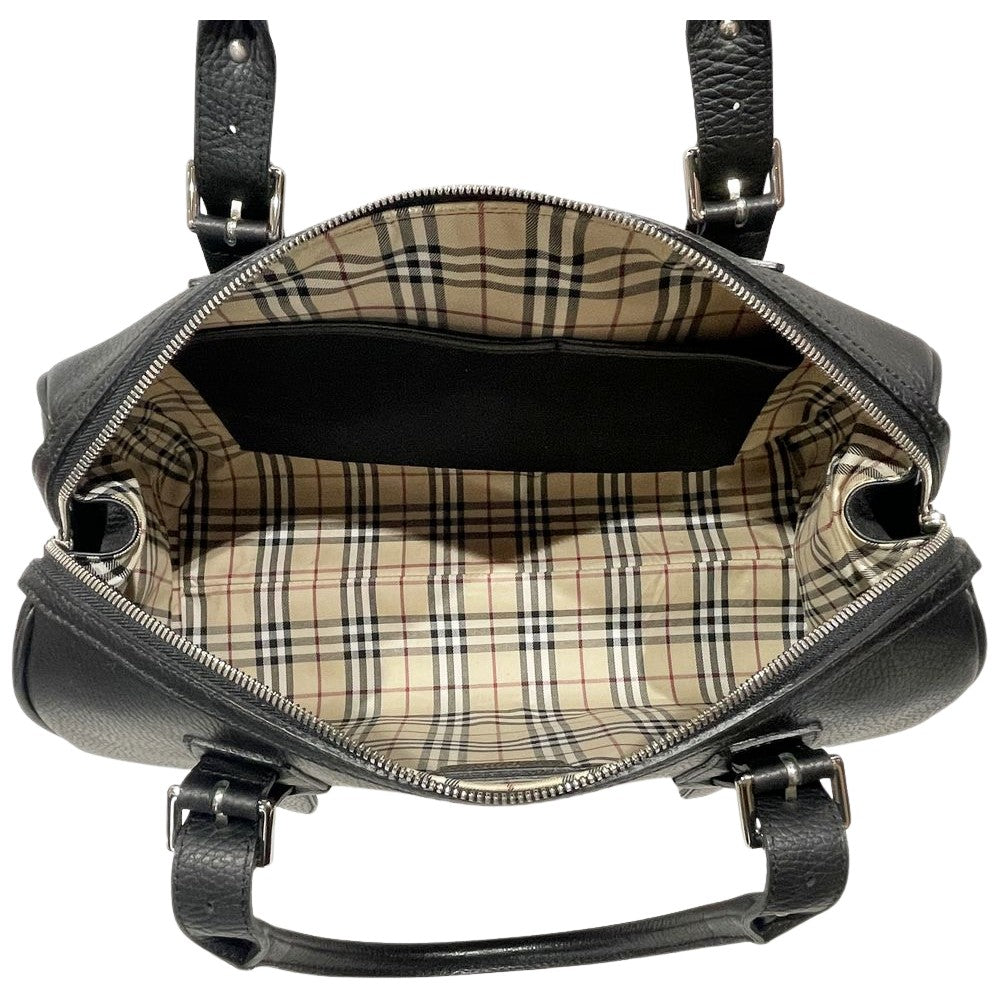 BURBERRY(バーバリー) ロゴ 内部チェック サイドポケット ボストンバッグ レザー レディース【中古AB】20241027