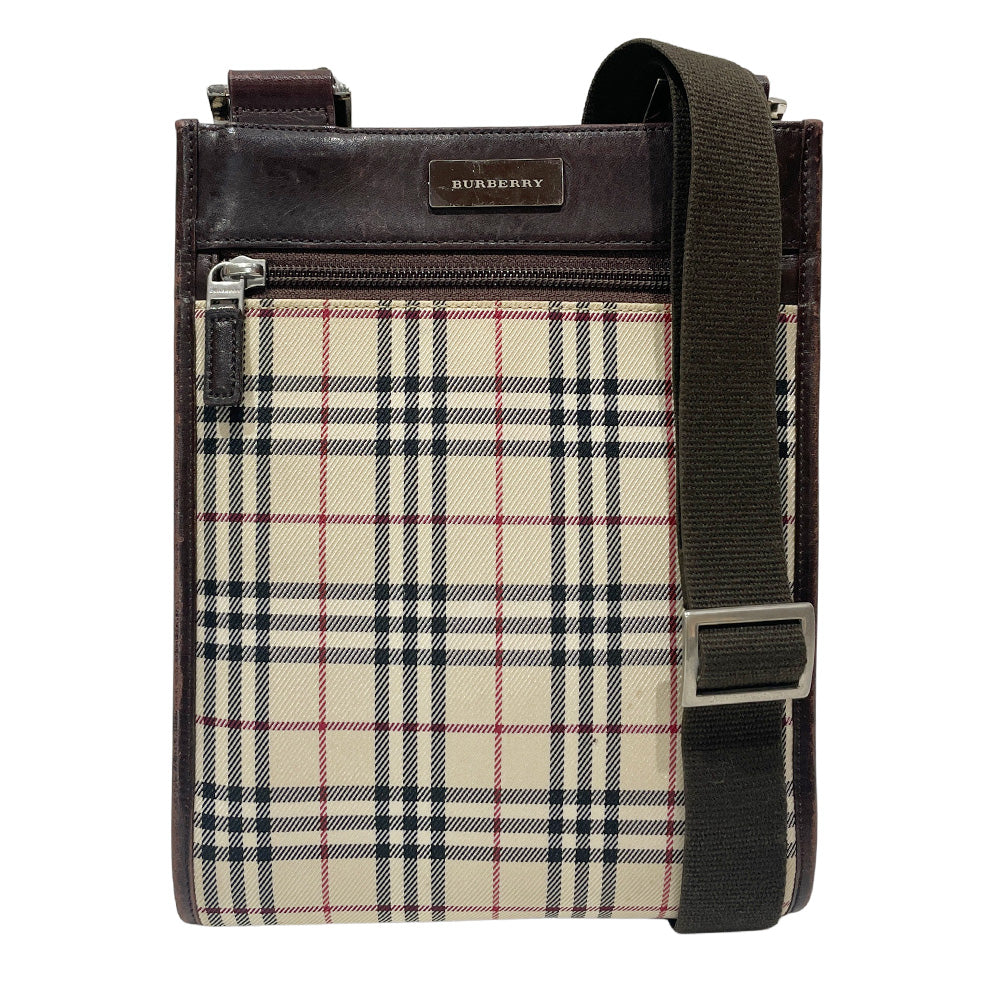 BURBERRY(バーバリー) ロゴ チェック ミニ 斜め掛け ショルダーバッグ キャンバス/レザー レディース【中古B】20241026