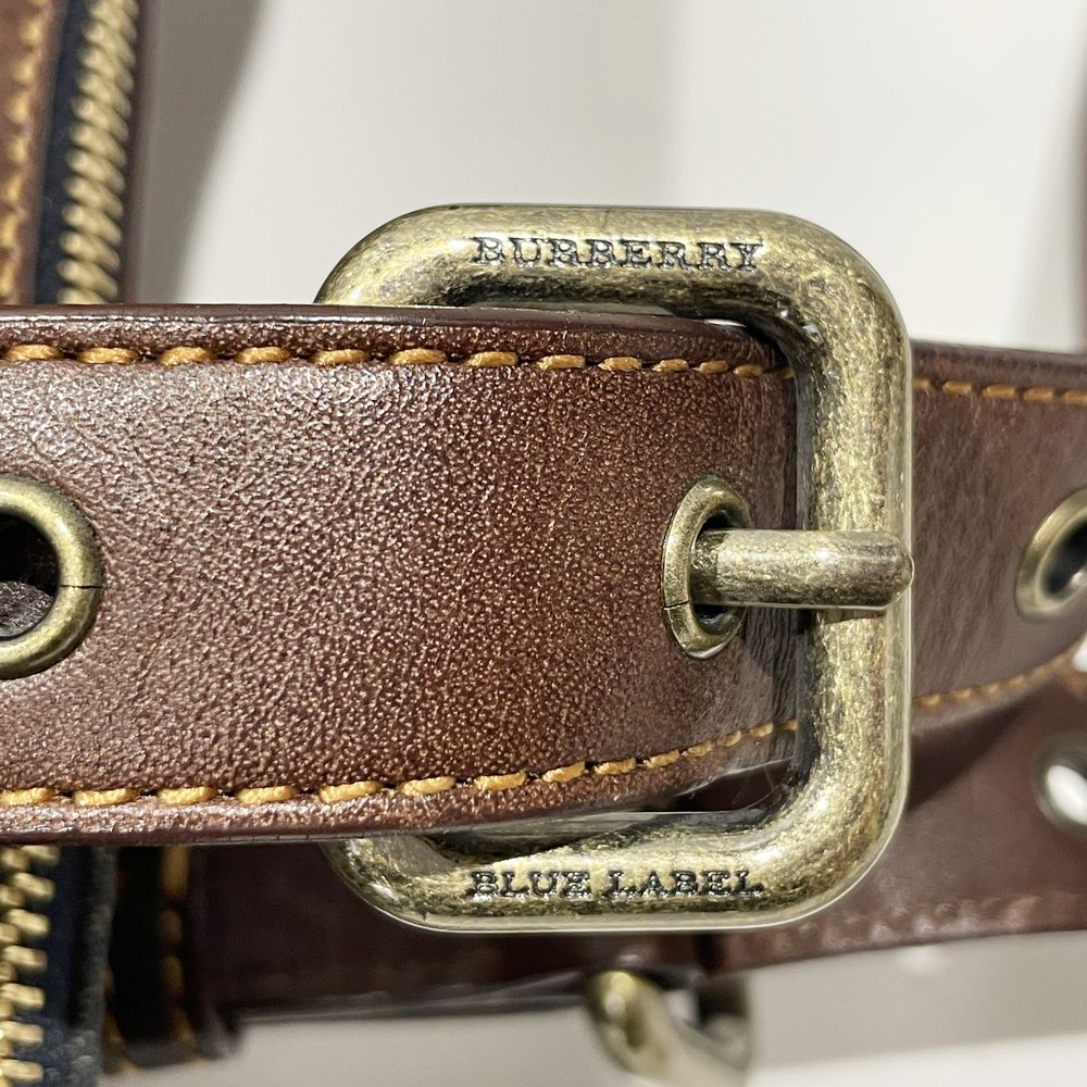 BURBERRY BLUE LABEL(バーバリーブルーレーベル) ロゴ 内部ストライプ 肩掛け トートバッグ デニム/レザー レディース【中古B】20241026