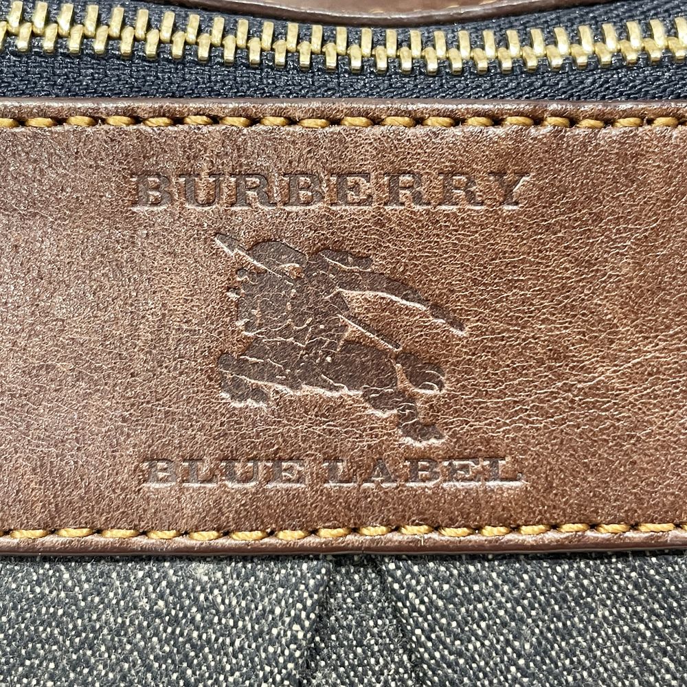 BURBERRY BLUE LABEL(バーバリーブルーレーベル) ロゴ 内部ストライプ 肩掛け トートバッグ デニム/レザー レディース【中古B】20241026