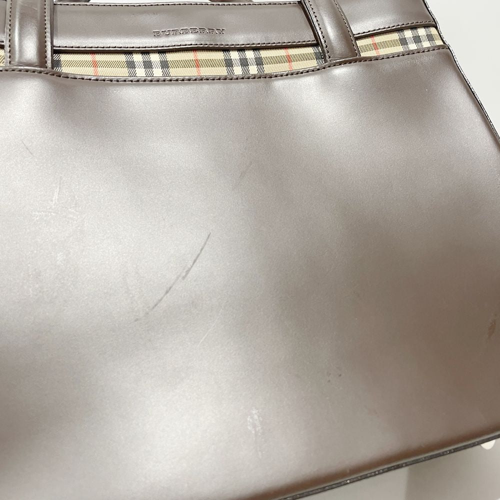 BURBERRY(バーバリー) ロゴ 一部チェック ハンドバッグ レザー レディース【中古B】20241102