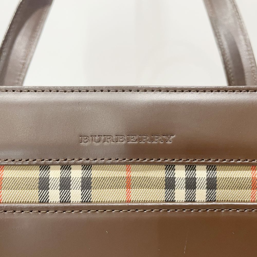 BURBERRY(バーバリー) ロゴ 一部チェック ハンドバッグ レザー レディース【中古B】20241102