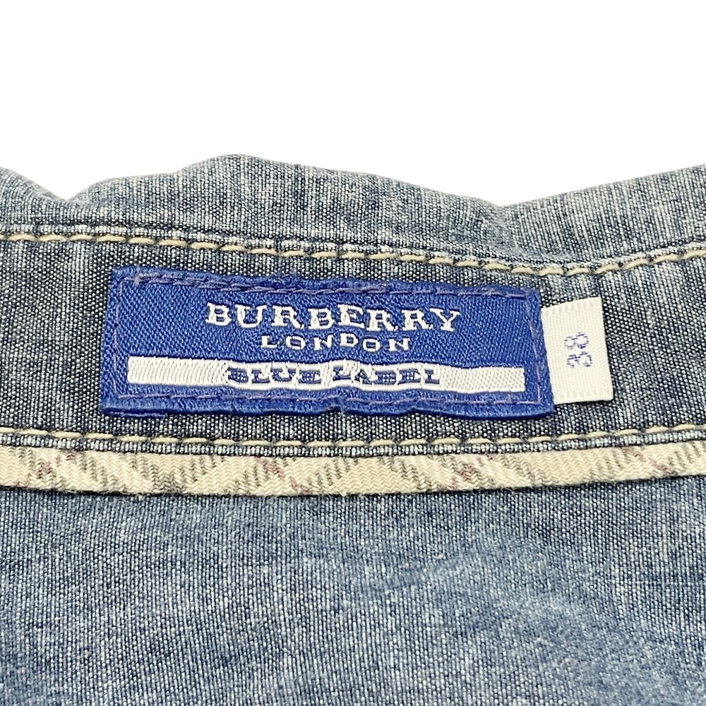 BURBERRY BLUE LABEL(バーバリーブルーレーベル) ロゴ 刺繍 ノースリーブ シャツ 腰ギャザー ワンピース コットン レディース【中古B】20241109