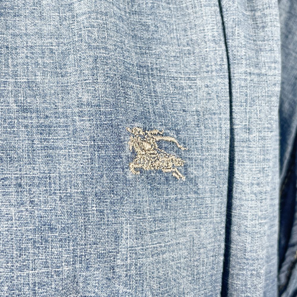 BURBERRY BLUE LABEL(バーバリーブルーレーベル) ロゴ 刺繍 ノースリーブ シャツ 腰ギャザー ワンピース コットン レディース【中古B】20241109