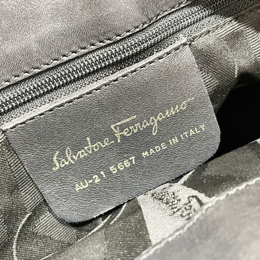 Salvatore Ferragamo(サルヴァトーレフェラガモ) ヴァラ フリル ギャザー チェーン ショルダー 肩掛け AU-21 5667 トートバッグ ナイロン/レザー レディース【中古B】20241102