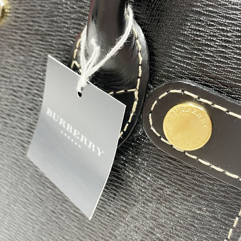 BURBERRY(バーバリー) ロゴ プレート サイドボタン 内部チェック ハンドバッグ レザー レディース【中古A】20241102