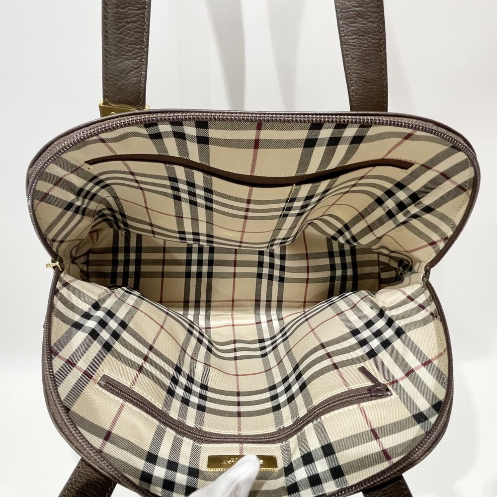 BURBERRY(バーバリー) ロンドン ロゴ プレート 内部チェック ハンドバッグ レザー レディース【中古AB】20241102