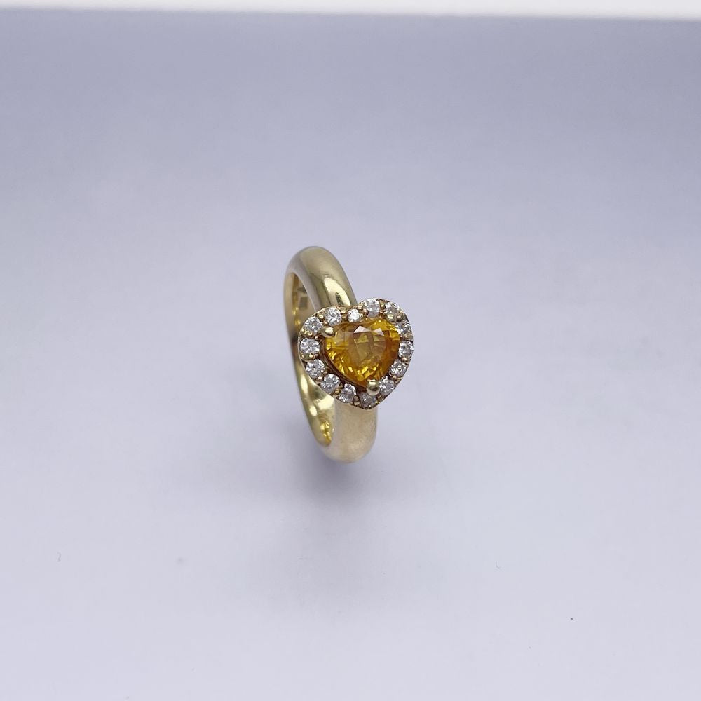 Ponte Vecchio(ポンテヴェキオ) ハートシェイプ イエローサファイア１.２ct ダイヤ0.22ｃｔ 9号 リング・指輪 K18イエローゴールド レディース【中古】20241112