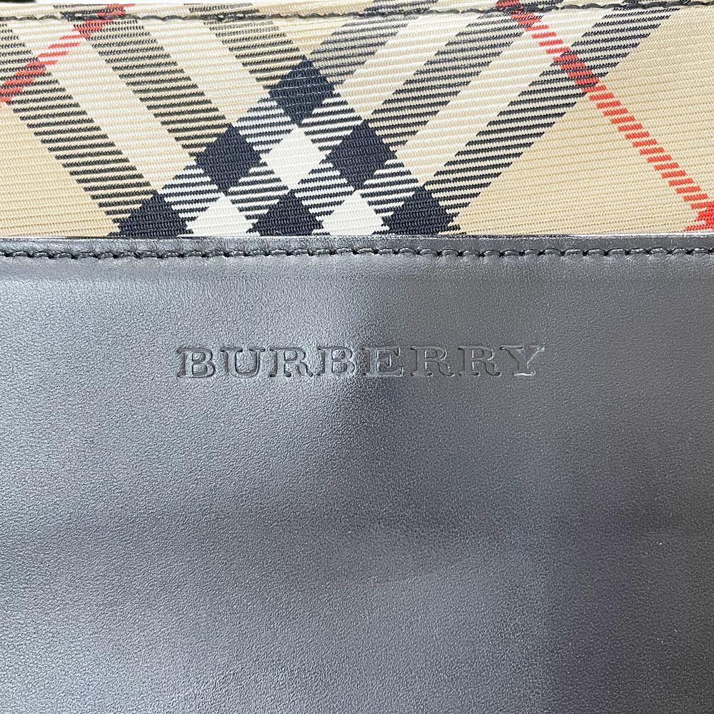 BURBERRY(バーバリー) ロンドン ロゴ 一部チェック スクエア型 トートバッグ レザー レディース【中古AB】20241124