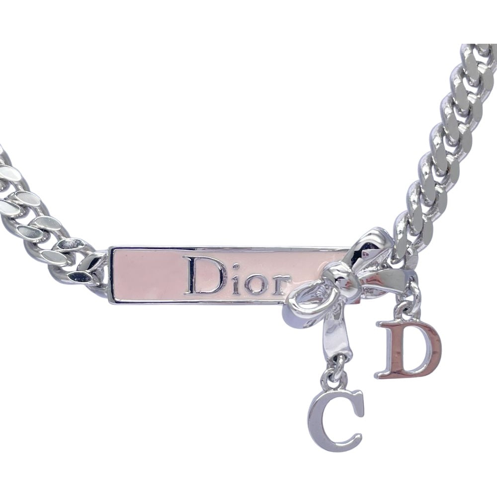 Christian Dior(クリスチャンディオール) リボン ロゴ チェーン ヴィンテージ ネックレス チョーカー メタル レディース【中古A】20241209