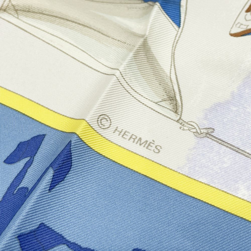 HERMES(エルメス) カレ90 EN COURSE ヨット柄 レーシング ヴィンテージ スカーフ シルク ユニセックス【中古A】20241219