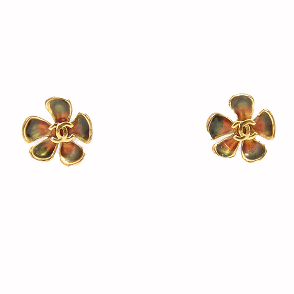 CHANEL Flower Motif Coco Mark Color Stone Gradient 03P Vintage Earrings GP Women's [Used AB] 20230125