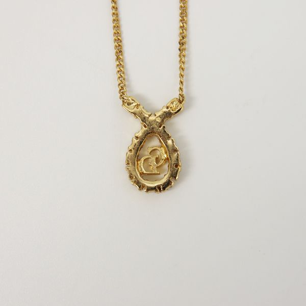 Christian Dior CD Logo Drop Shape Vintage Necklace GP/Rhinestone Women's [Used AB] 20230208
