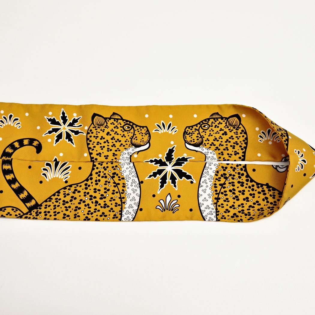HERMES Twilly Les Leopards Bandana 豹纹头巾围巾丝绸女士 [二手 AB] 20230131