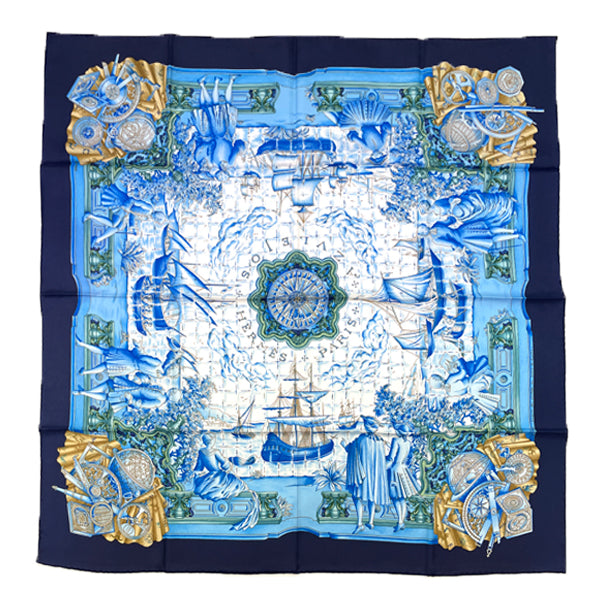 HERMES Carre 90 AZVLEJOS Thinking back to the Age of Discovery Scarf Silk Women's [Used A] 20230313