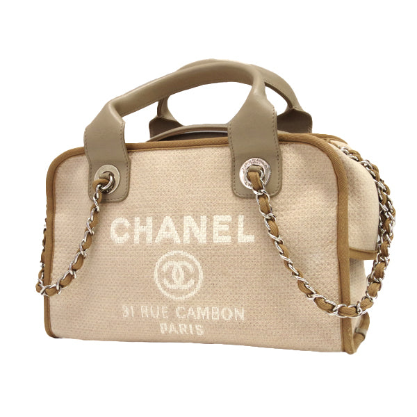 CHANEL Deauville Bowling 2WAY Chain Handbag Canvas/Leather Women's [Used B] 20230119