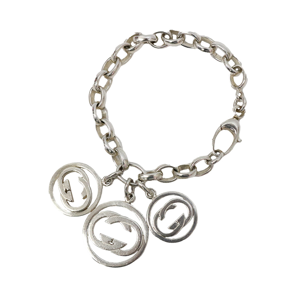 GUCCI Triple Double G Circle Ball Chain 16 Bracelet Silver 925 Unisex [Used B] 20221228