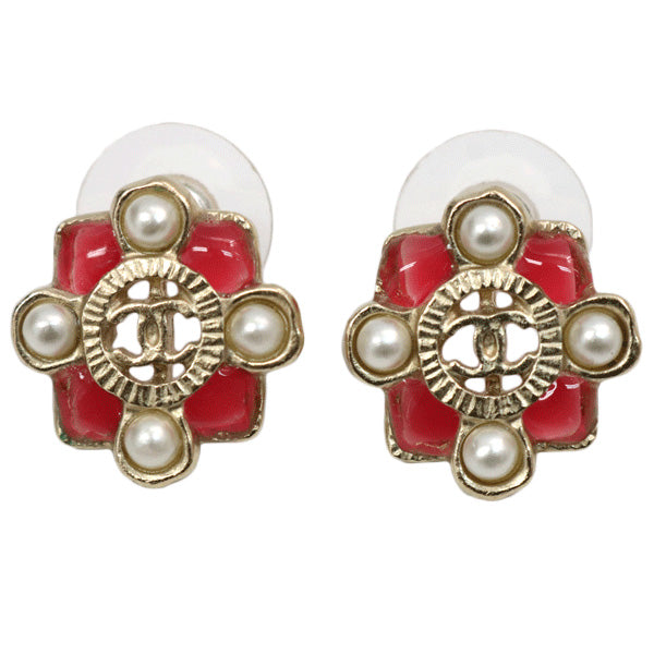 CHANEL Gripore Coco Mark Flower Motif A16P Earrings GP/Fake Pearl Women's [Used AB] 20230111