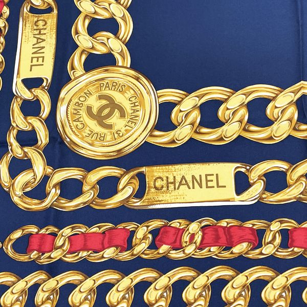 CHANEL Large Chain Pattern Plate Vintage Scarf Silk Women's [Used AB] 20230224