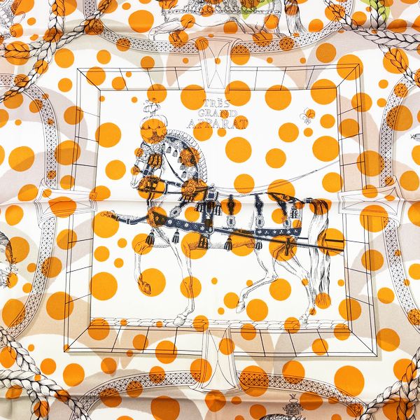 HERMES CARRE 70 TRES GRAND APPARAT Dressed Horse Dot Polka Dot Scarf Silk Ladies [Used AB] 20230322