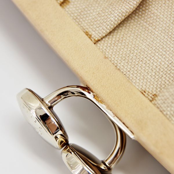 CELINE Rare Clasp Macadam Old Vintage Clutch Bag Linen/Leather Women's [Used B] 20221223